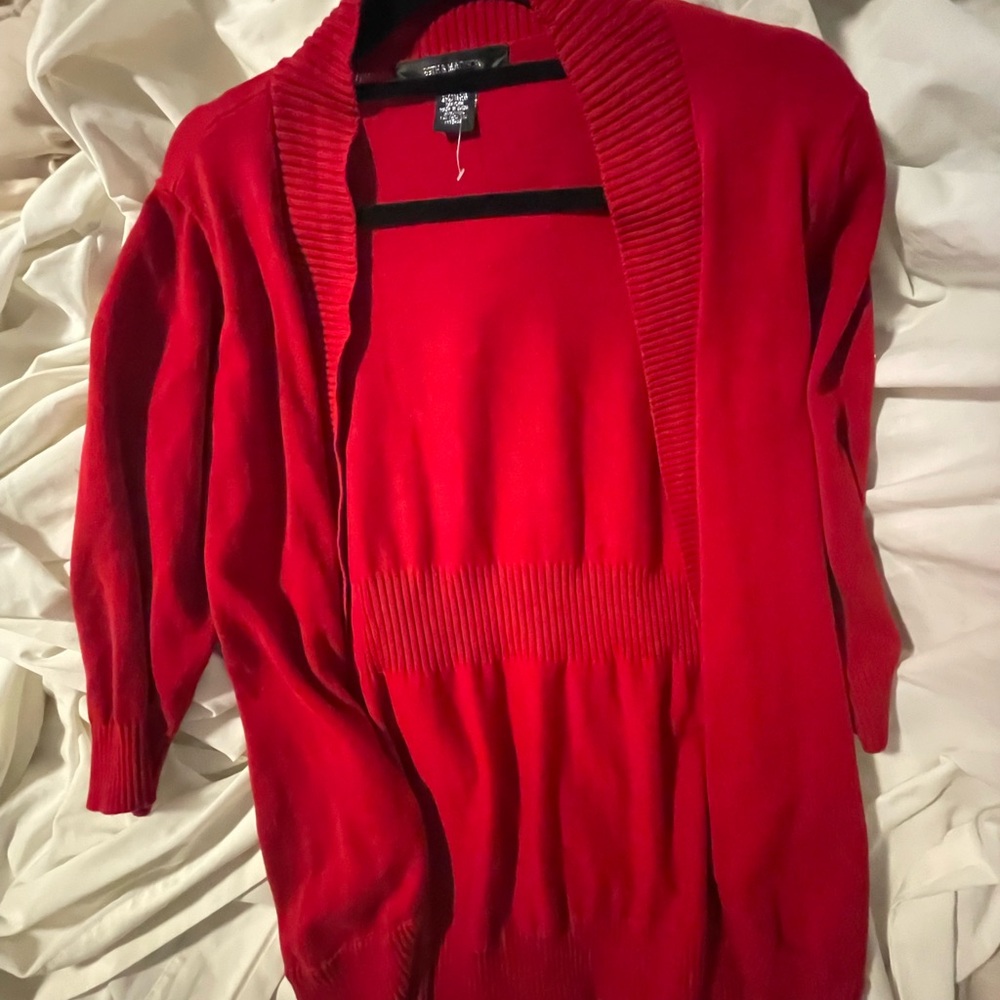 89th & Madison  Red Sweater Cardigan Christmas Winter Petite L Office Wear